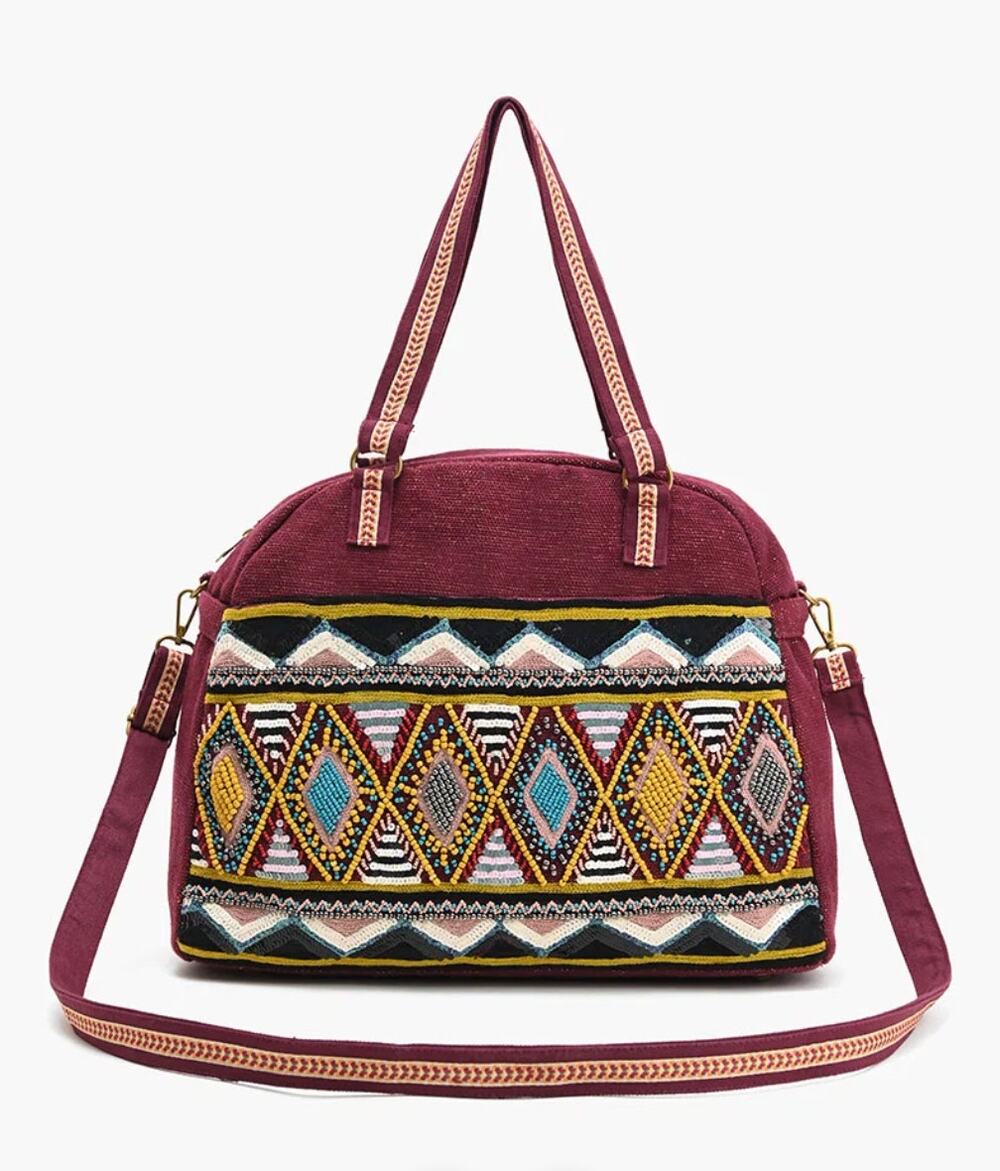 NWT! America and Beyond Glamorous Embellished Traveler with Crossbody-Geo Maroon